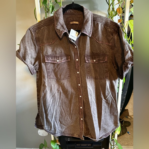 Free People The Short of It chocolate denim top. Size M - Picture 3 of 5